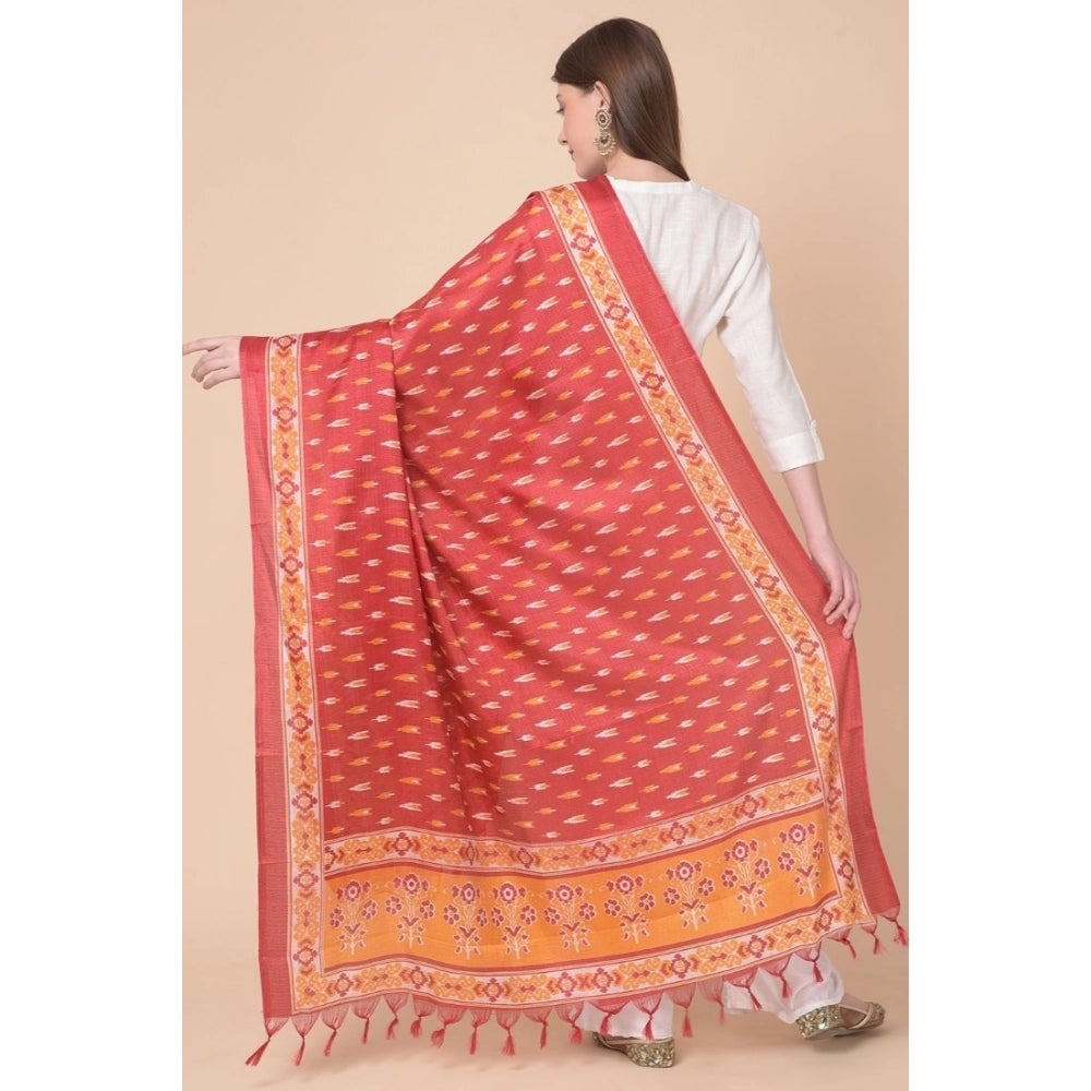 Women's Art Silk Printed Dupatta (Red, Length: 2.25 to 2.50 Mtr)