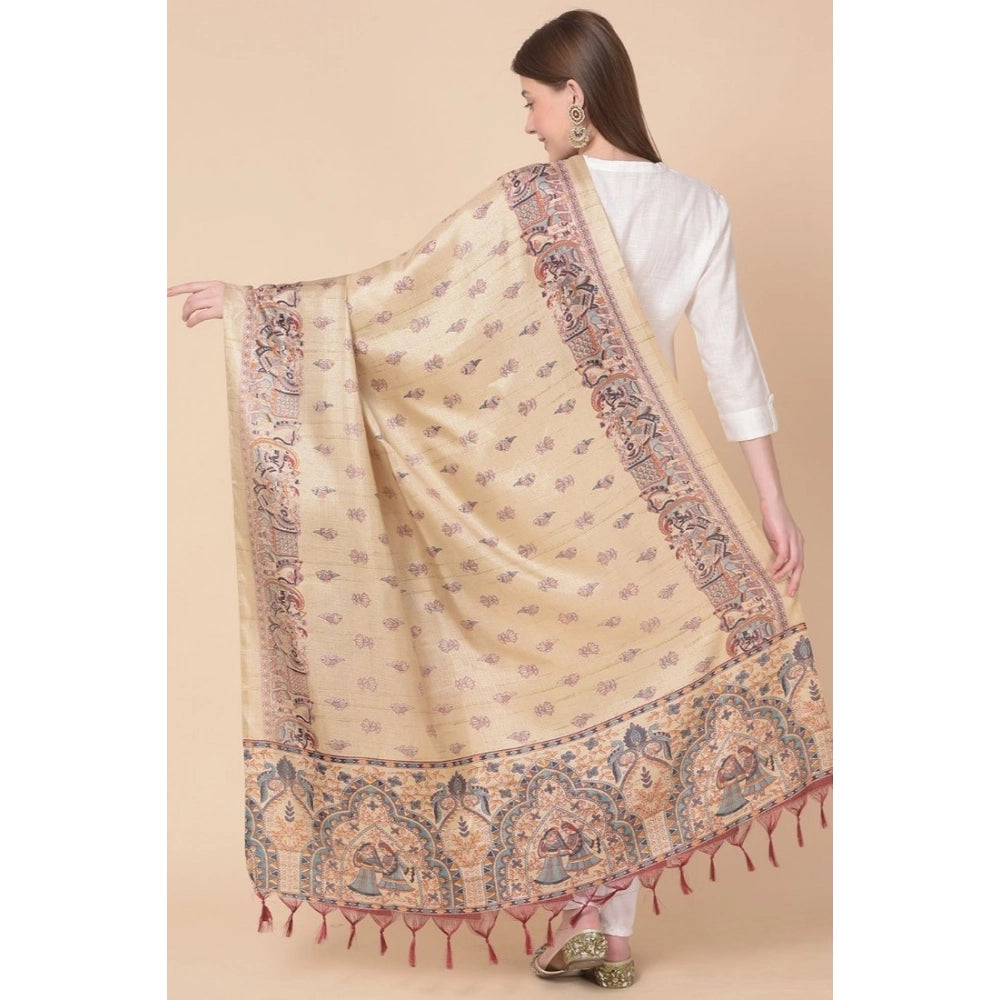 Women's Art Silk Printed Dupatta (Gold, Length: 2.25 to 2.50 Mtr)