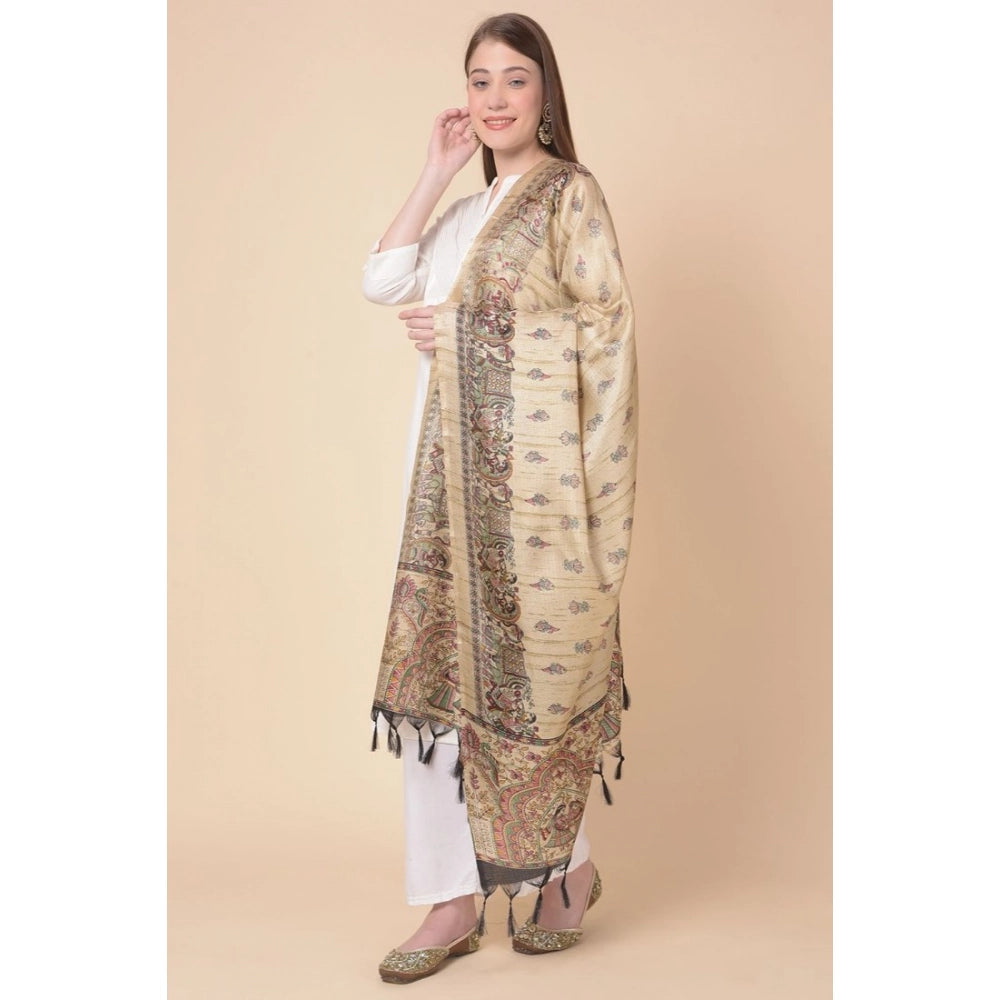 Women's Art Silk Printed Dupatta (Gold, Length: 2.25 to 2.50 Mtr)