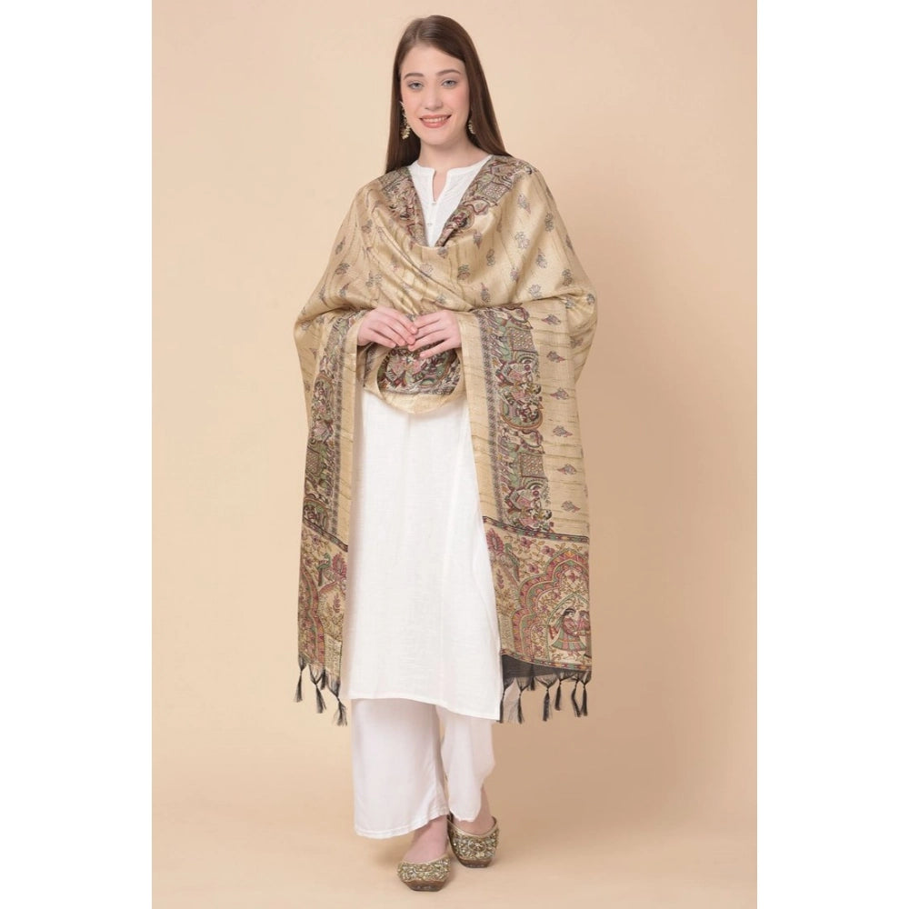 Women's Art Silk Printed Dupatta (Gold, Length: 2.25 to 2.50 Mtr)