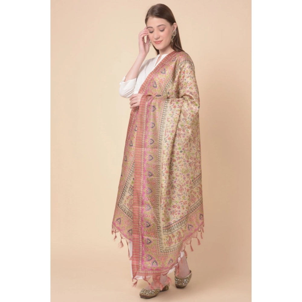 Women's Art Silk Printed Dupatta (Pink, Length: 2.25 to 2.50 Mtr)