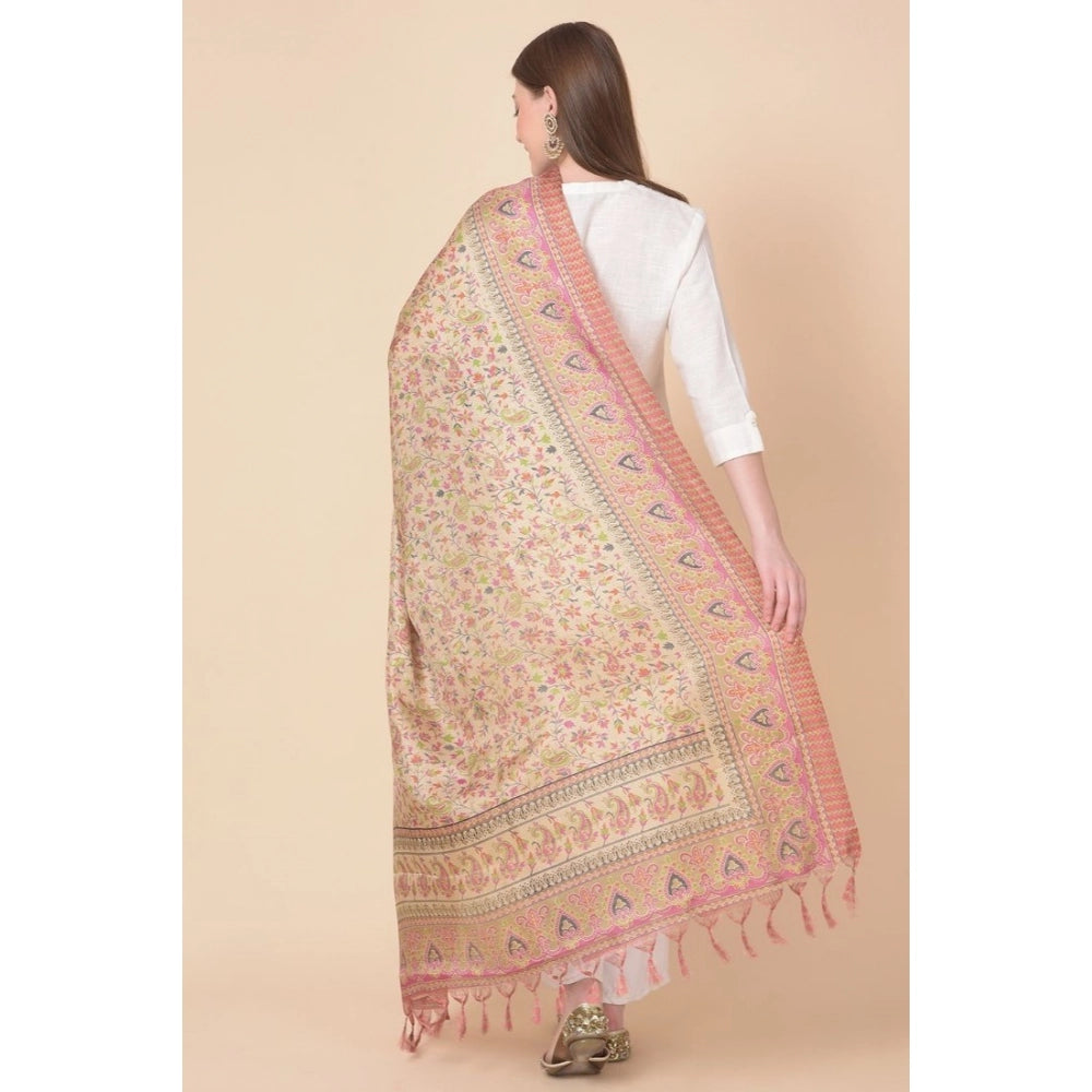 Women's Art Silk Printed Dupatta (Pink, Length: 2.25 to 2.50 Mtr)
