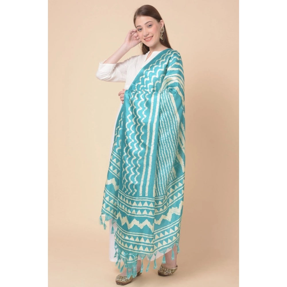Women's Art Silk Printed Dupatta (Turquoise, Length: 2.25 to 2.50 Mtr)