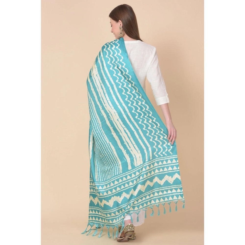 Women's Art Silk Printed Dupatta (Turquoise, Length: 2.25 to 2.50 Mtr)