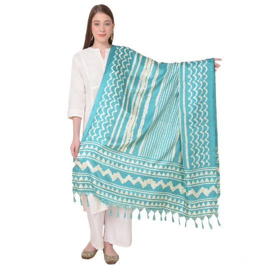 Women's Art Silk Printed Dupatta (Turquoise, Length: 2.25 to 2.50 Mtr)