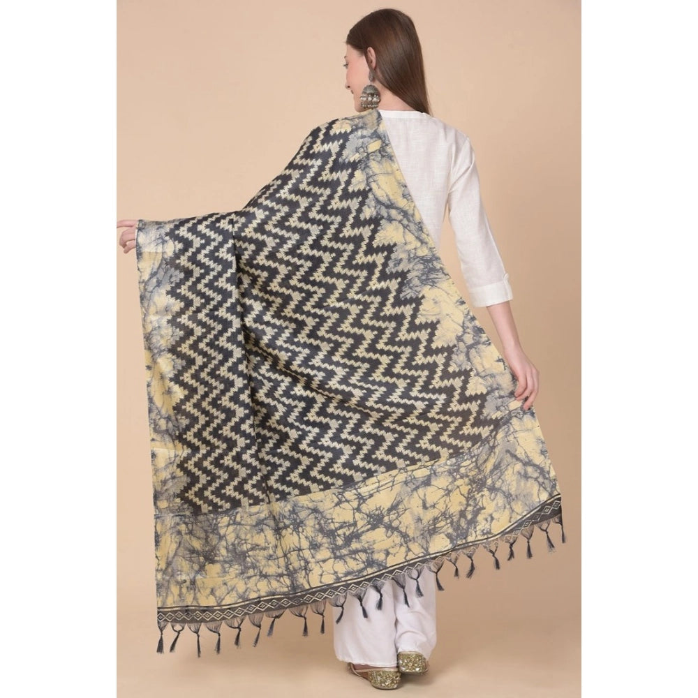 Women's Art Silk Printed Dupatta (Black, Length: 2.25 to 2.50 Mtr)