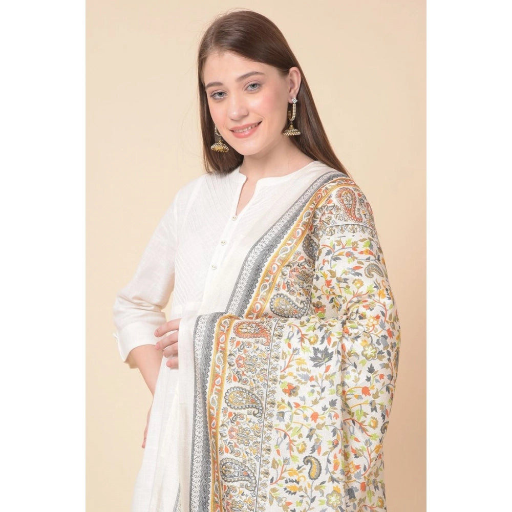 Women's Art Silk Printed Dupatta (White, Length: 2.25 to 2.50 Mtr)