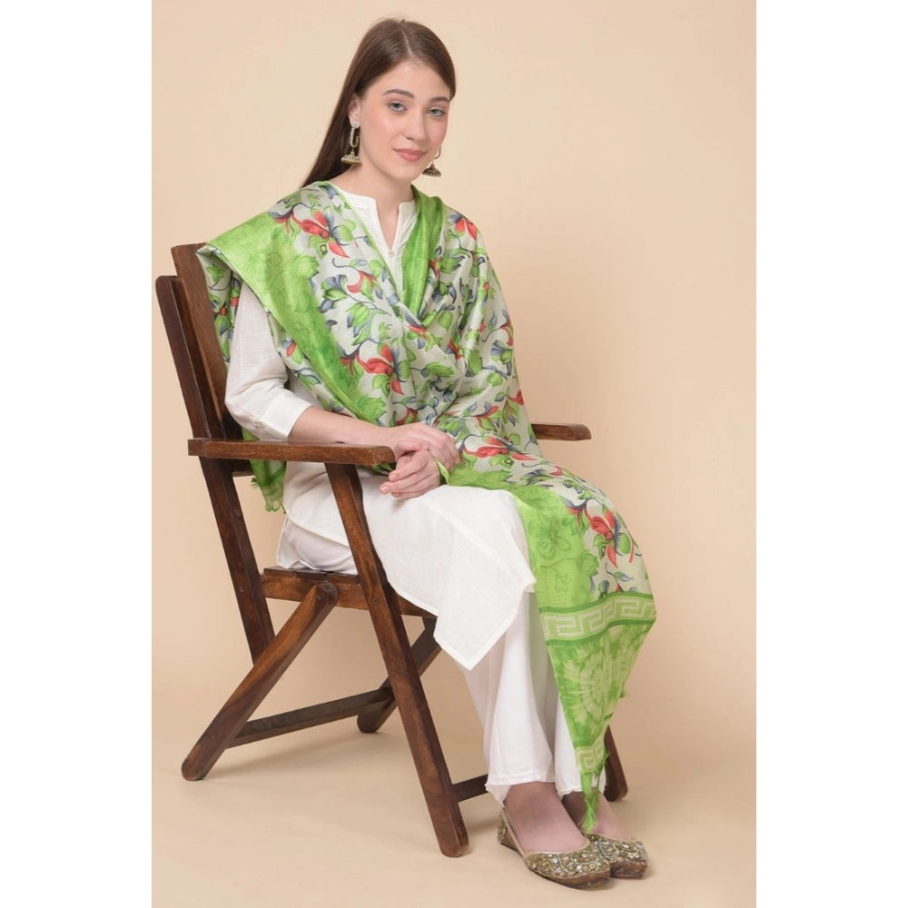 Women's Art Silk Printed Dupatta (Light Green, Length: 2.25 to 2.50 Mtr)