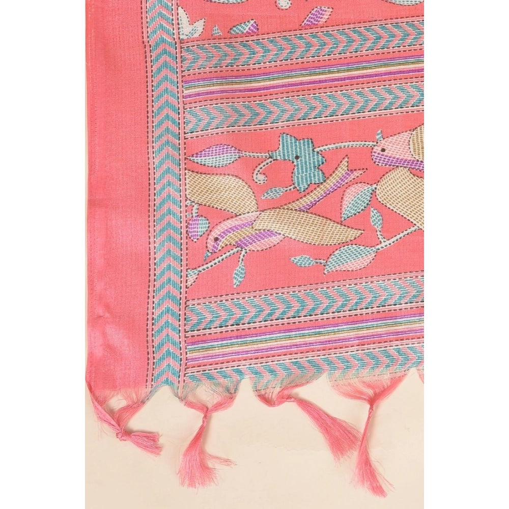 Women's Art Silk Printed Dupatta (Pink, Length: 2.25 to 2.50 Mtr)