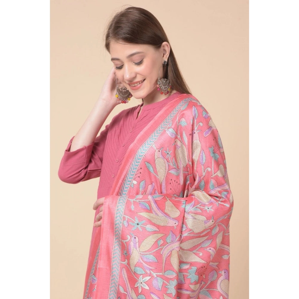 Women's Art Silk Printed Dupatta (Pink, Length: 2.25 to 2.50 Mtr)