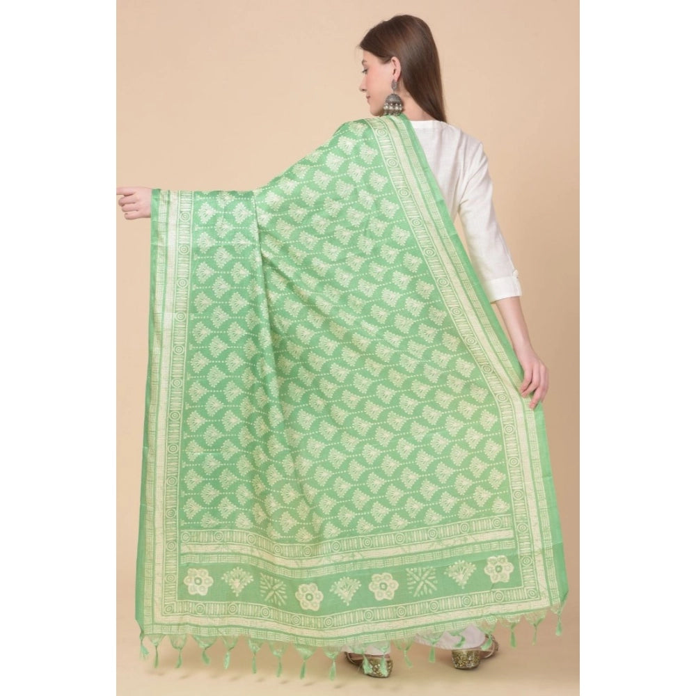 Women's Art Silk Printed Dupatta (Light Green, Length: 2.25 to 2.50 Mtr)