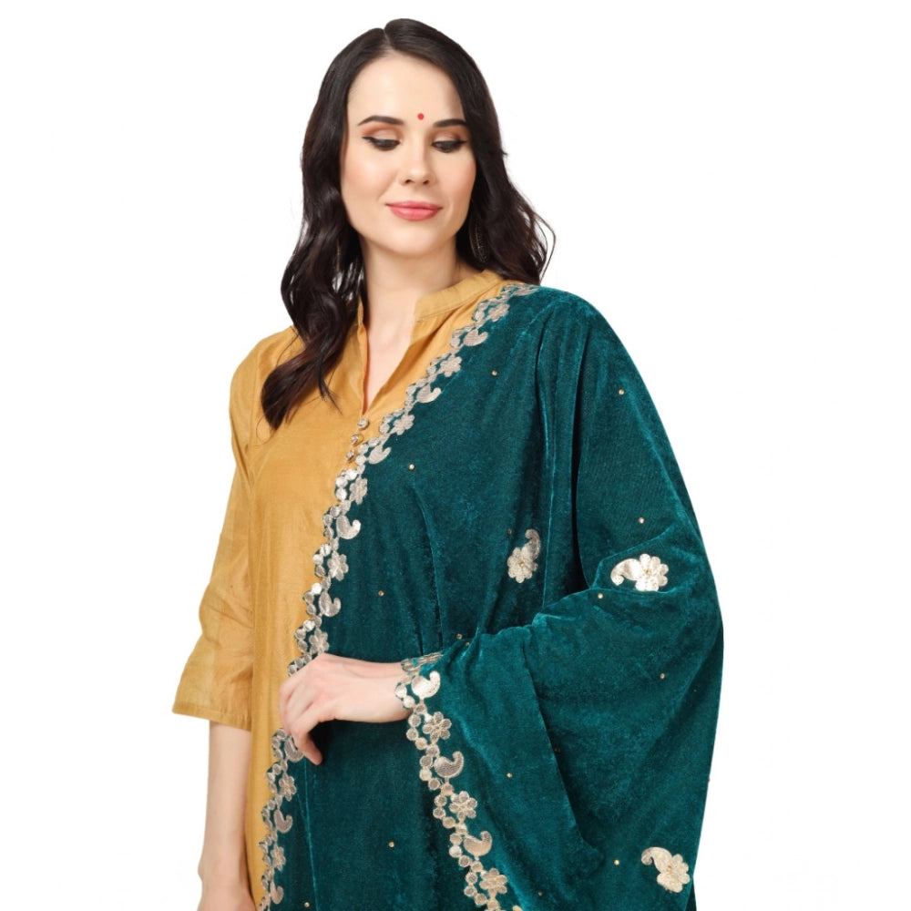 Women's Velvet Gotta Patti Dupatta (Dark Green, Length: 2.25 to 2.50 Mtr)