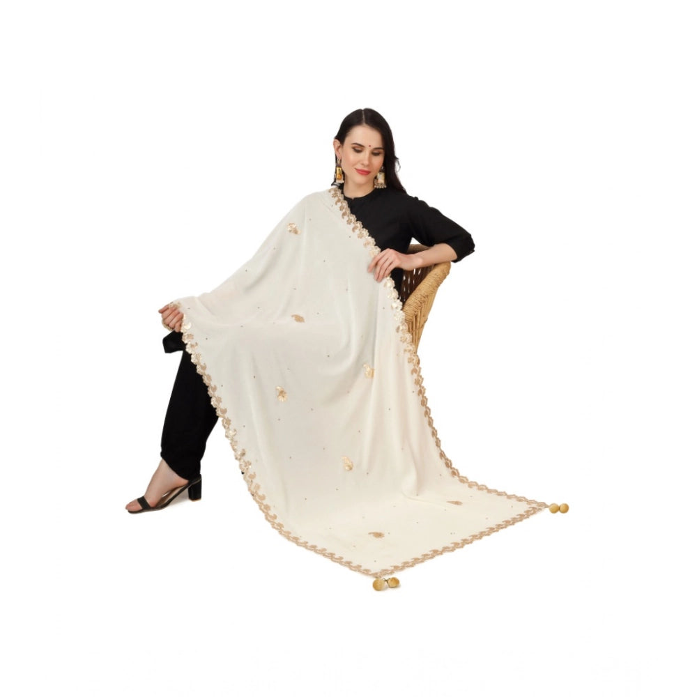 Women's Velvet Gotta Patti Dupatta (Off White, Length: 2.25 to 2.50 Mtr)