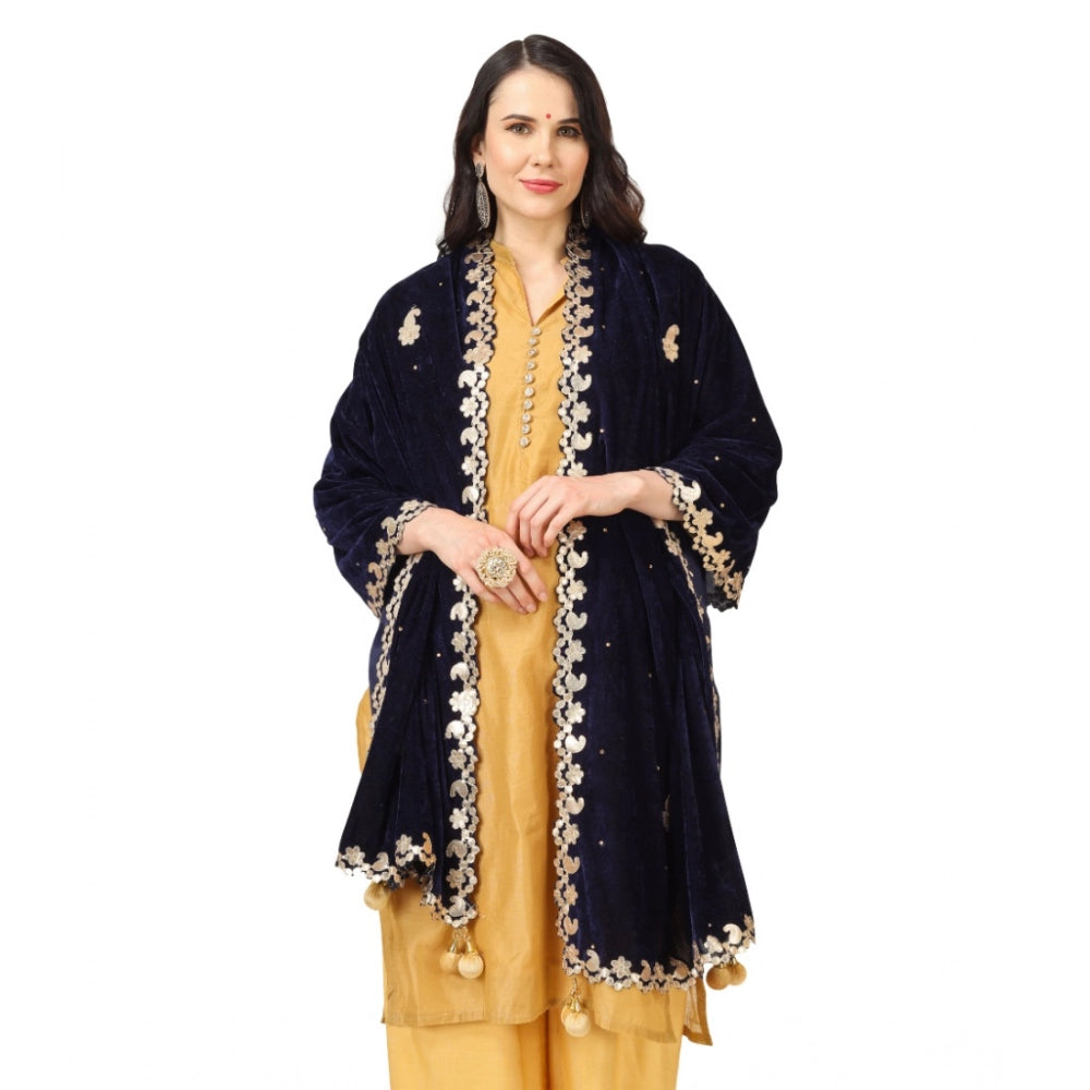Women's Velvet Gotta Patti Dupatta (Blue, Length: 2.25 to 2.50 Mtr)