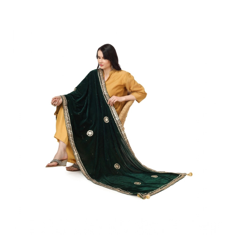 Women's Velvet Gotta Patti Dupatta (Green, Length: 2.25 to 2.50 Mtr)