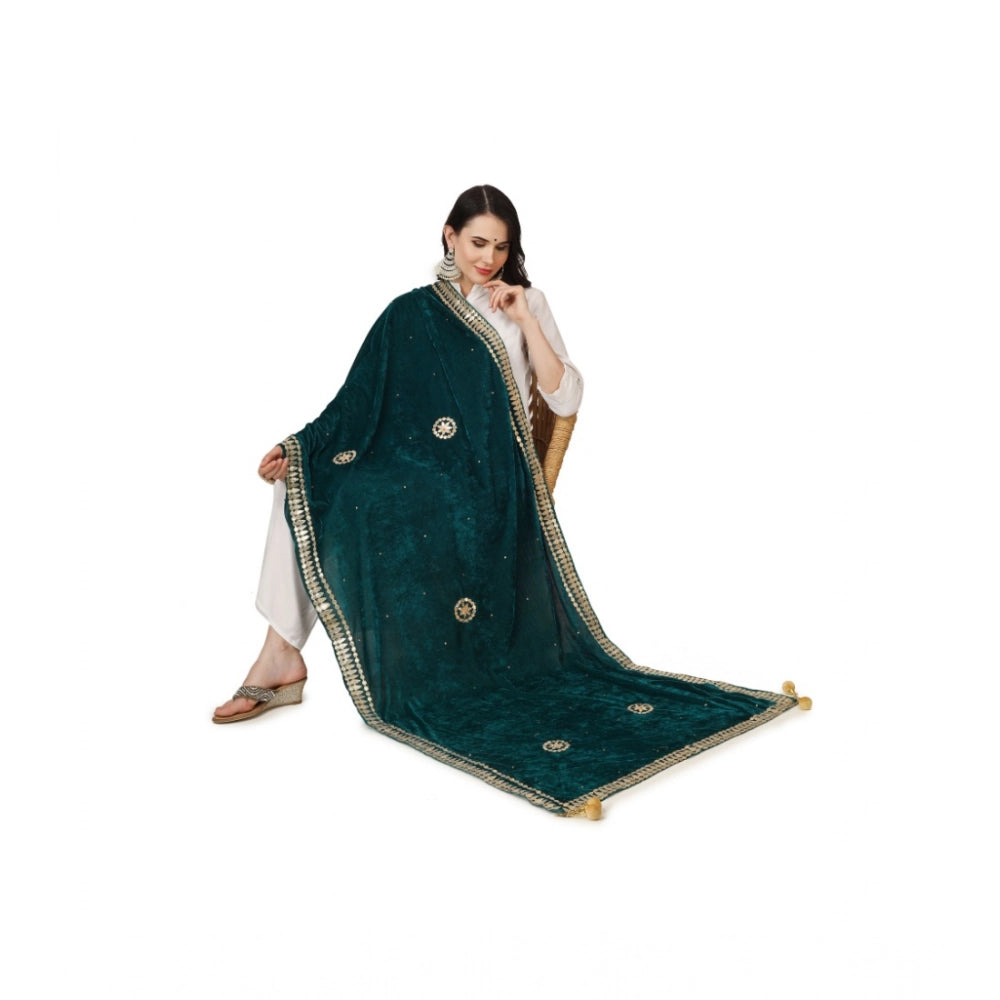 Women's Velvet Gotta Patti Dupatta (Dark Green, Length: 2.25 to 2.50 Mtr)