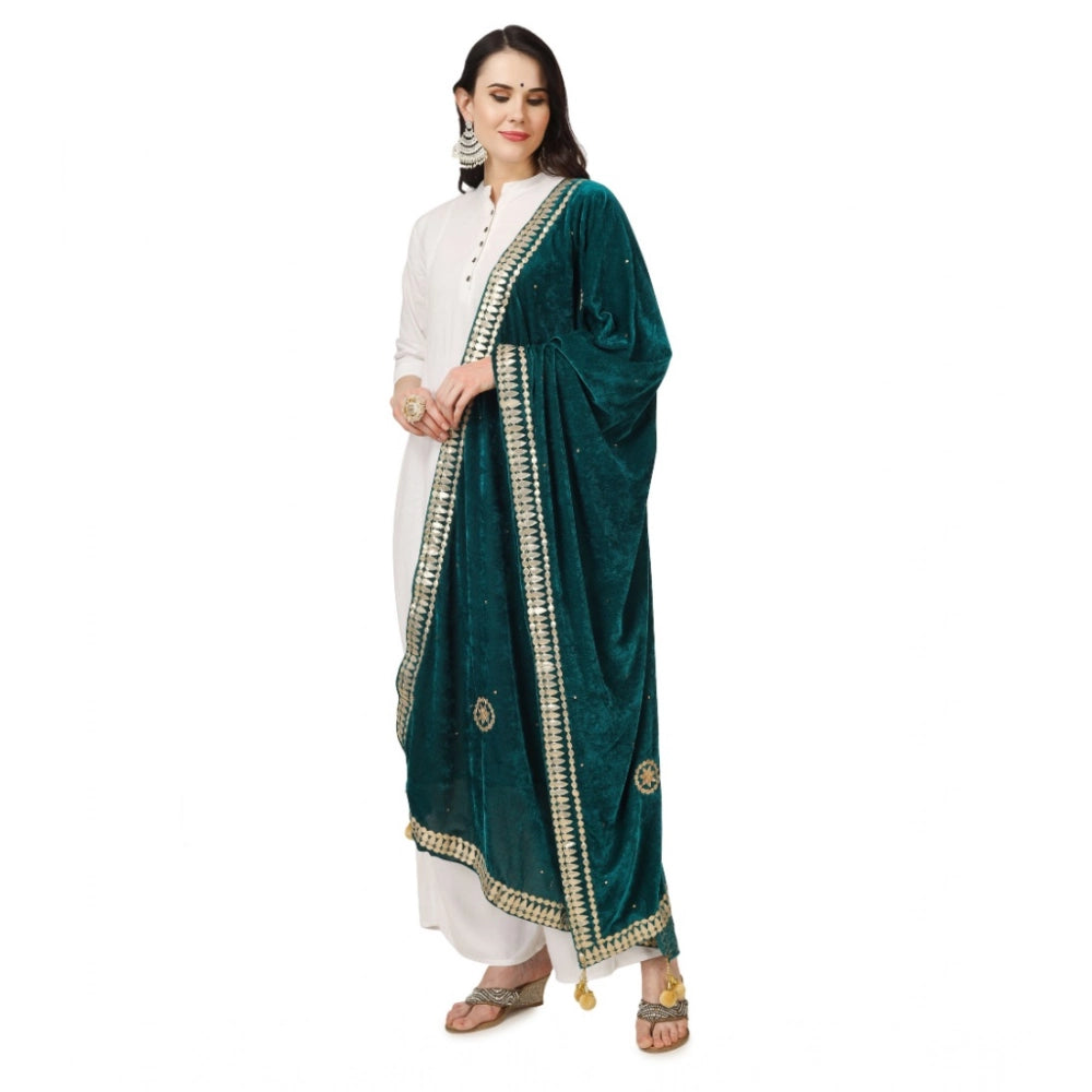 Women's Velvet Gotta Patti Dupatta (Dark Green, Length: 2.25 to 2.50 Mtr)