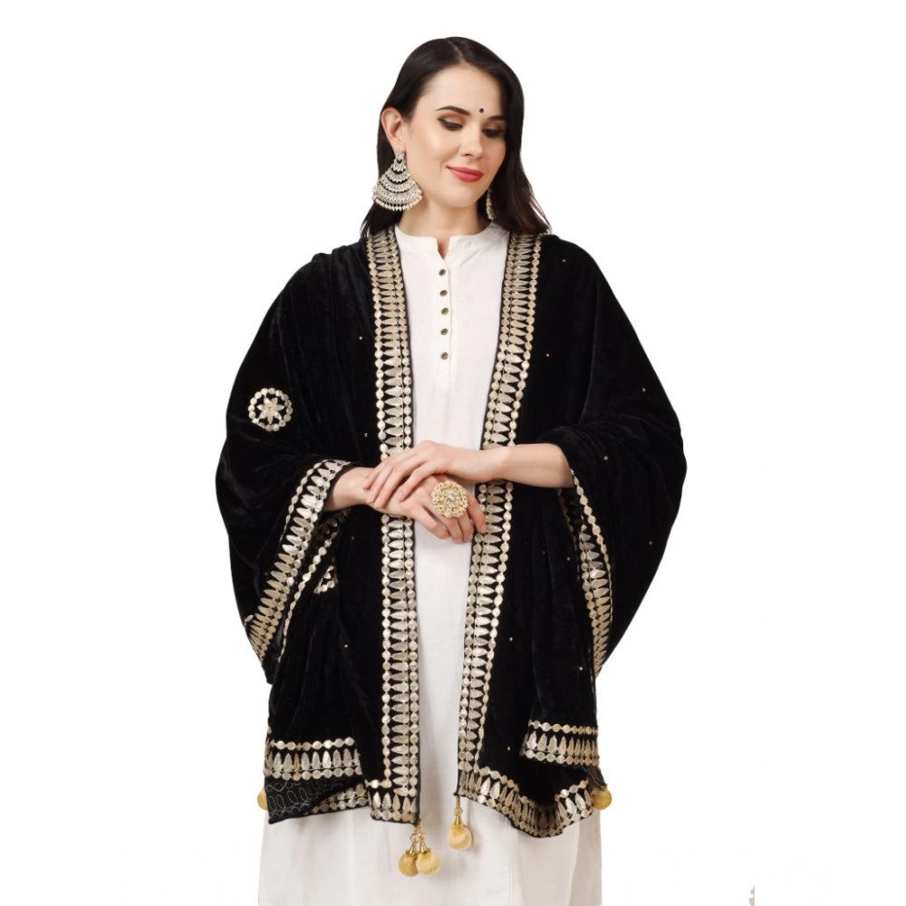 Women's Velvet Gotta Patti Dupatta (Black, Length: 2.25 to 2.50 Mtr)
