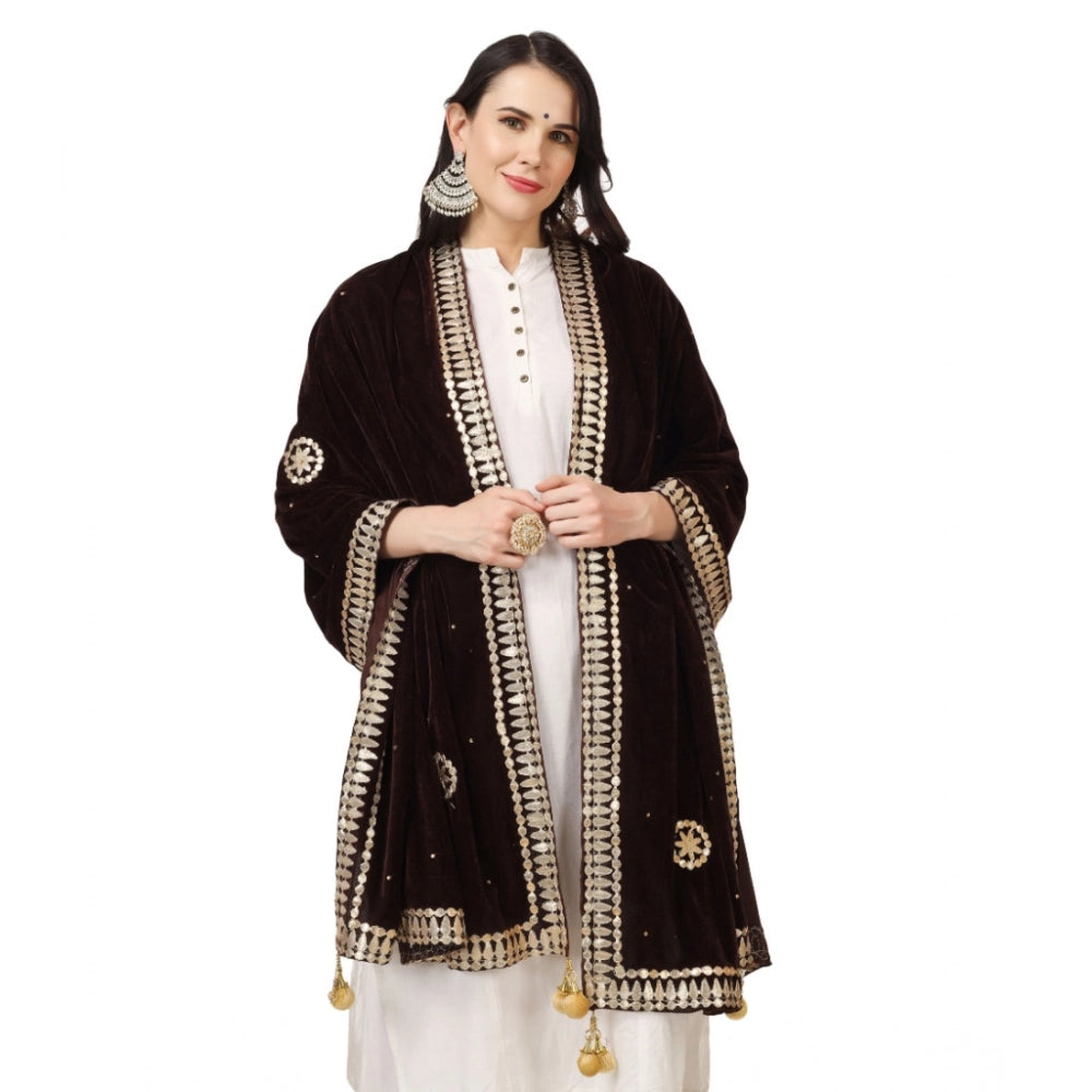 Women's Velvet Gotta Patti Dupatta (Brown, Length: 2.25 to 2.50 Mtr)