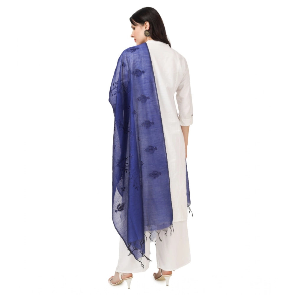 Women's Cotton Embroidered Dupatta (Blue, Length: 2.25 to 2.50 Mtr)