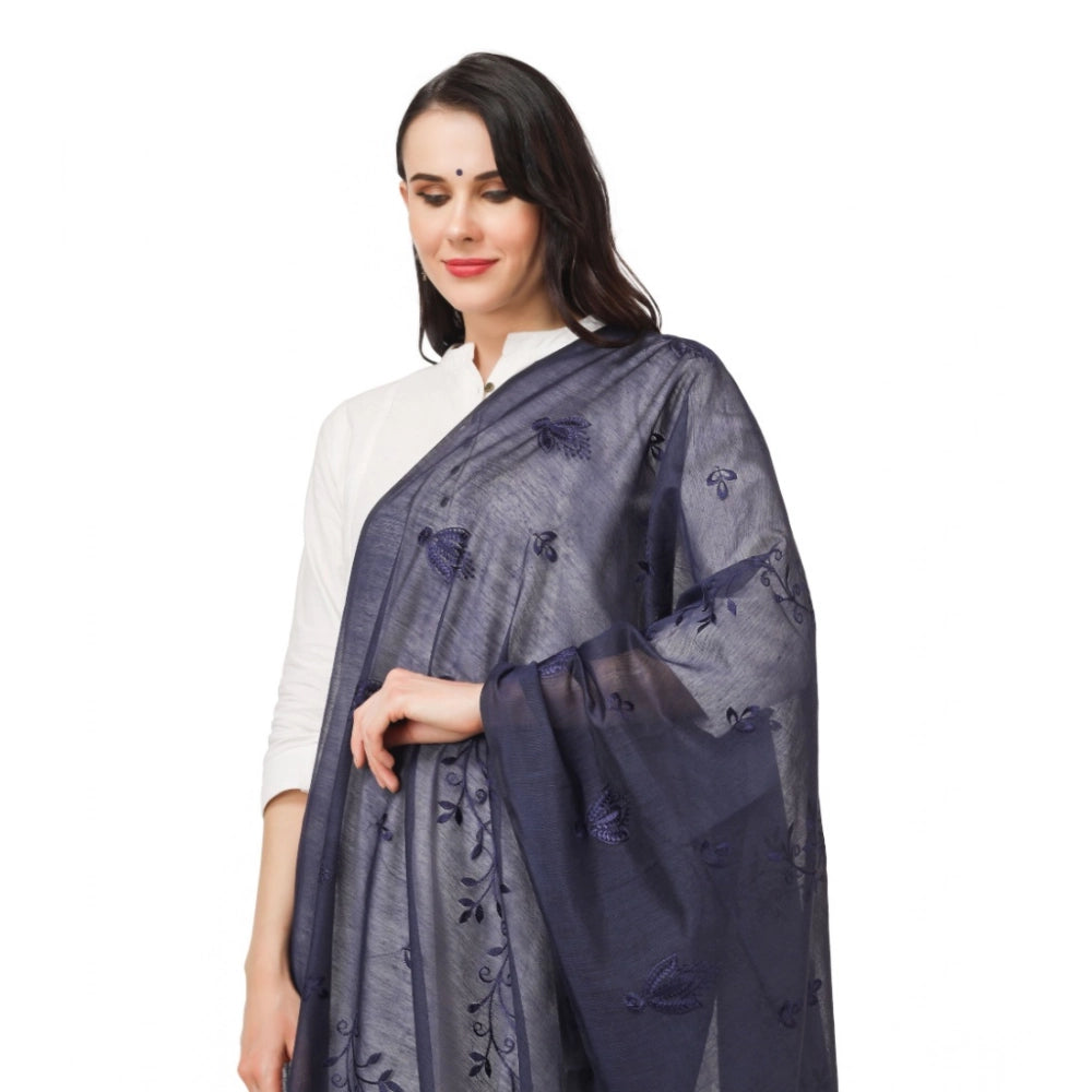 Women's Cotton Embroidered Dupatta (Dark Blue, Length: 2.25 to 2.50 Mtr)
