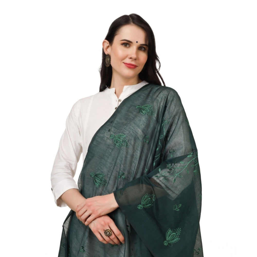 Women's Cotton Embroidered Dupatta (Green, Length: 2.25 to 2.50 Mtr)