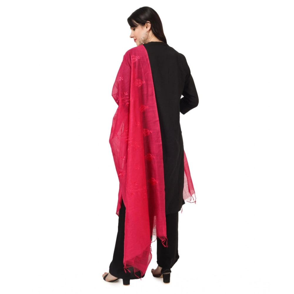 Women's Cotton Embroidered Dupatta (Maroon, Length: 2.25 to 2.50 Mtr)