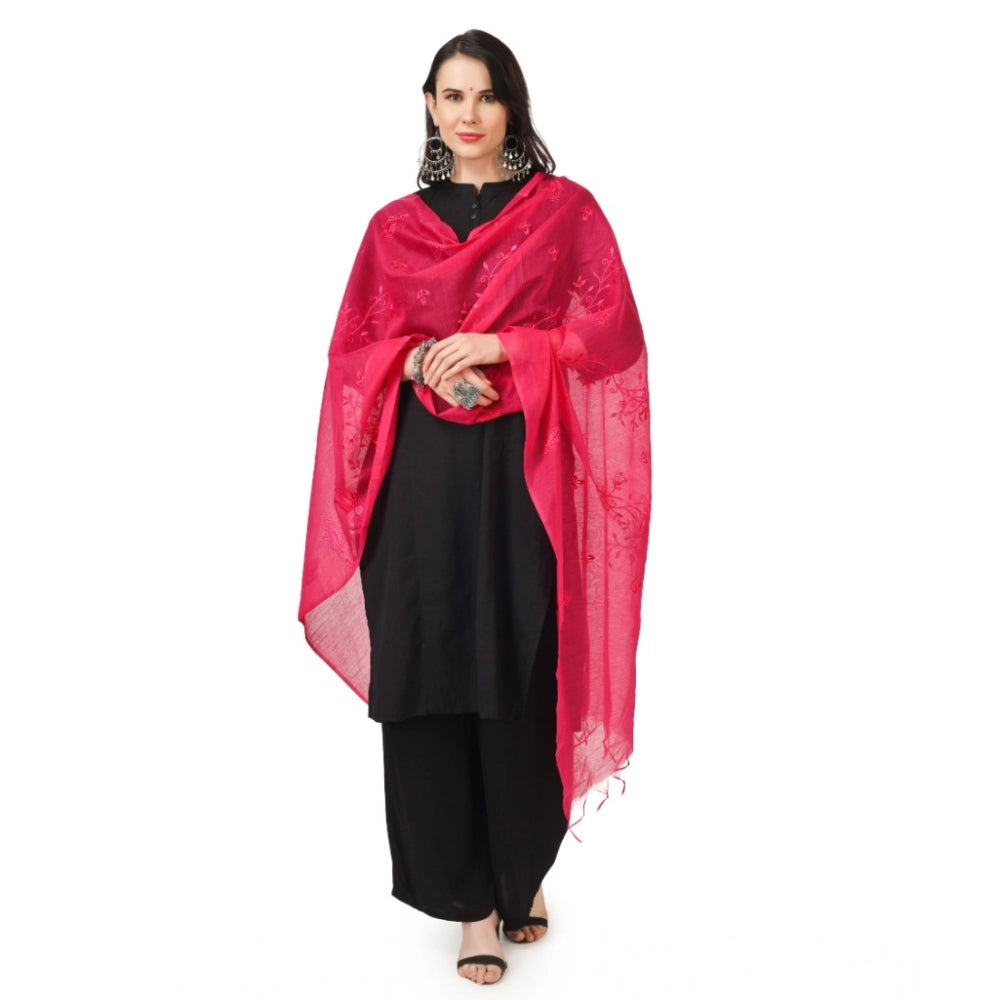 Women's Cotton Embroidered Dupatta (Maroon, Length: 2.25 to 2.50 Mtr)