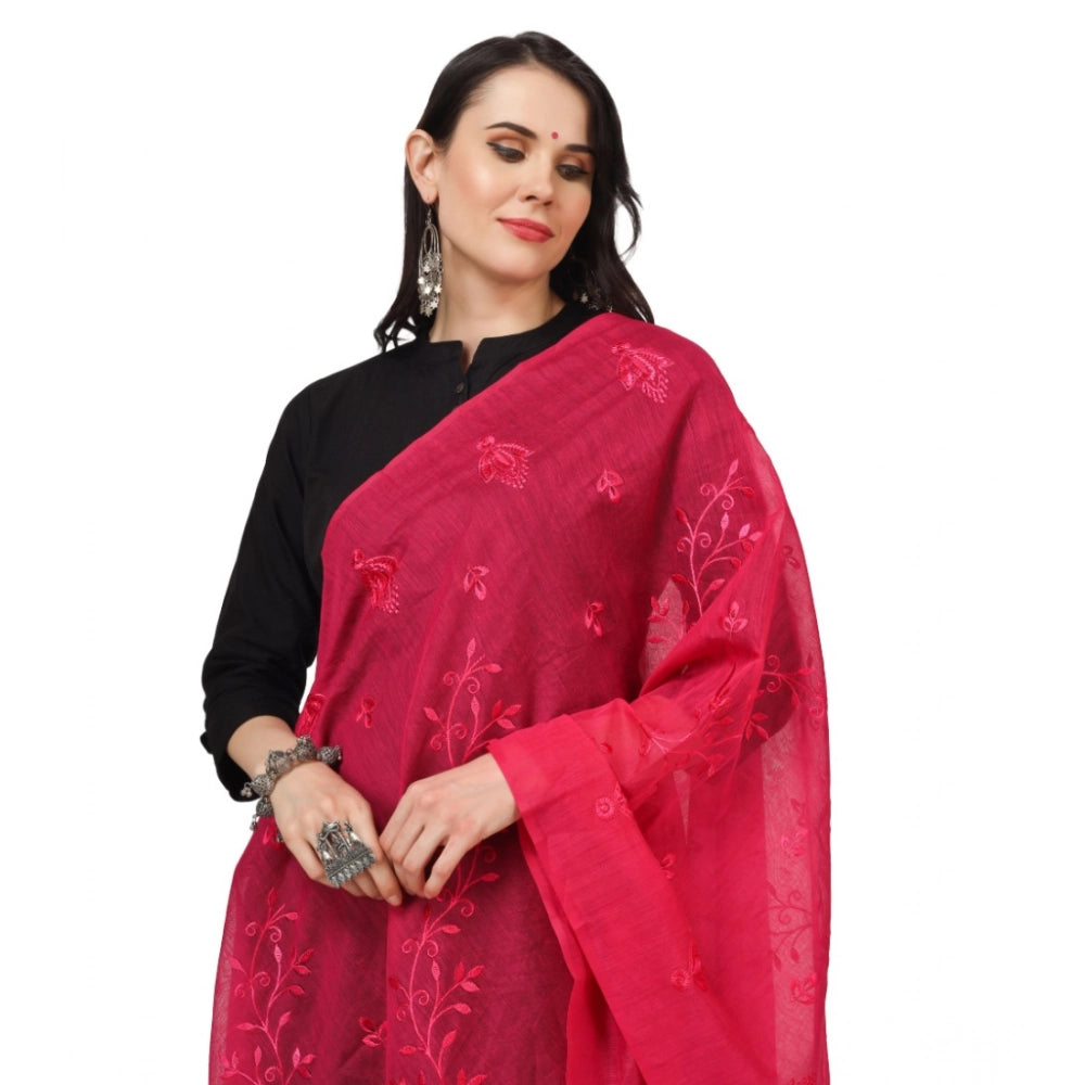 Women's Cotton Embroidered Dupatta (Maroon, Length: 2.25 to 2.50 Mtr)