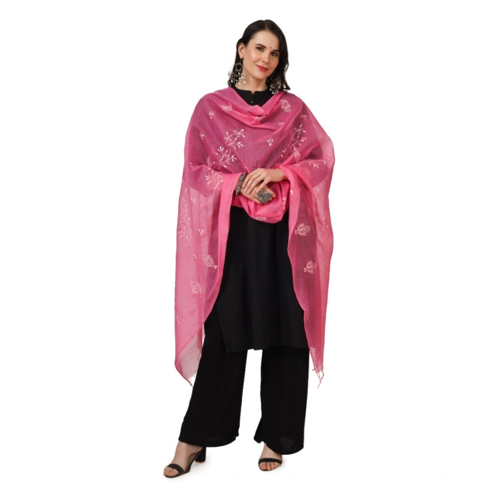Women's Cotton Embroidered Dupatta (Pink, Length: 2.25 to 2.50 Mtr)