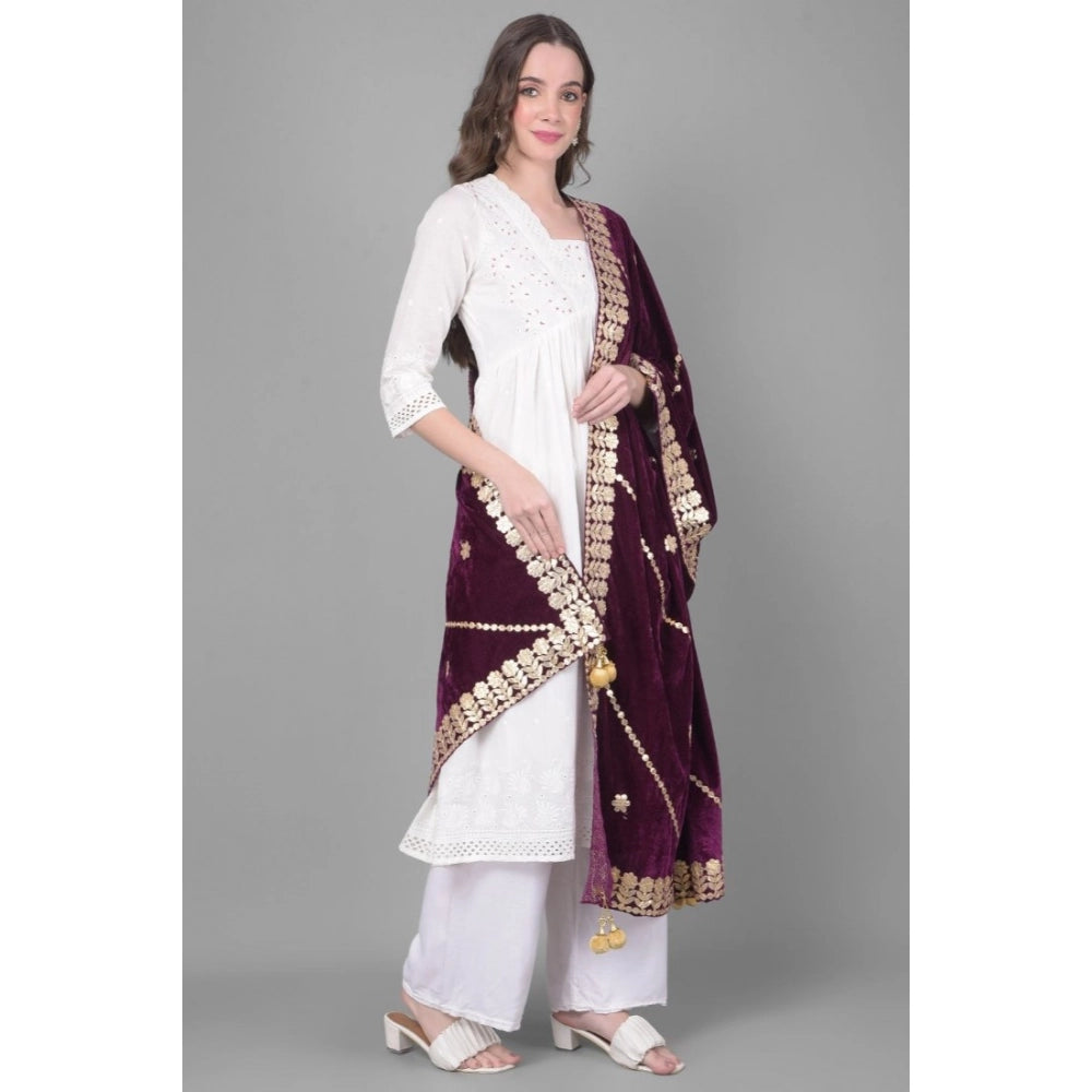 Women's Velvet Gotta Patti Dupatta (Wine, Length: 2.25 to 2.50 Mtr)