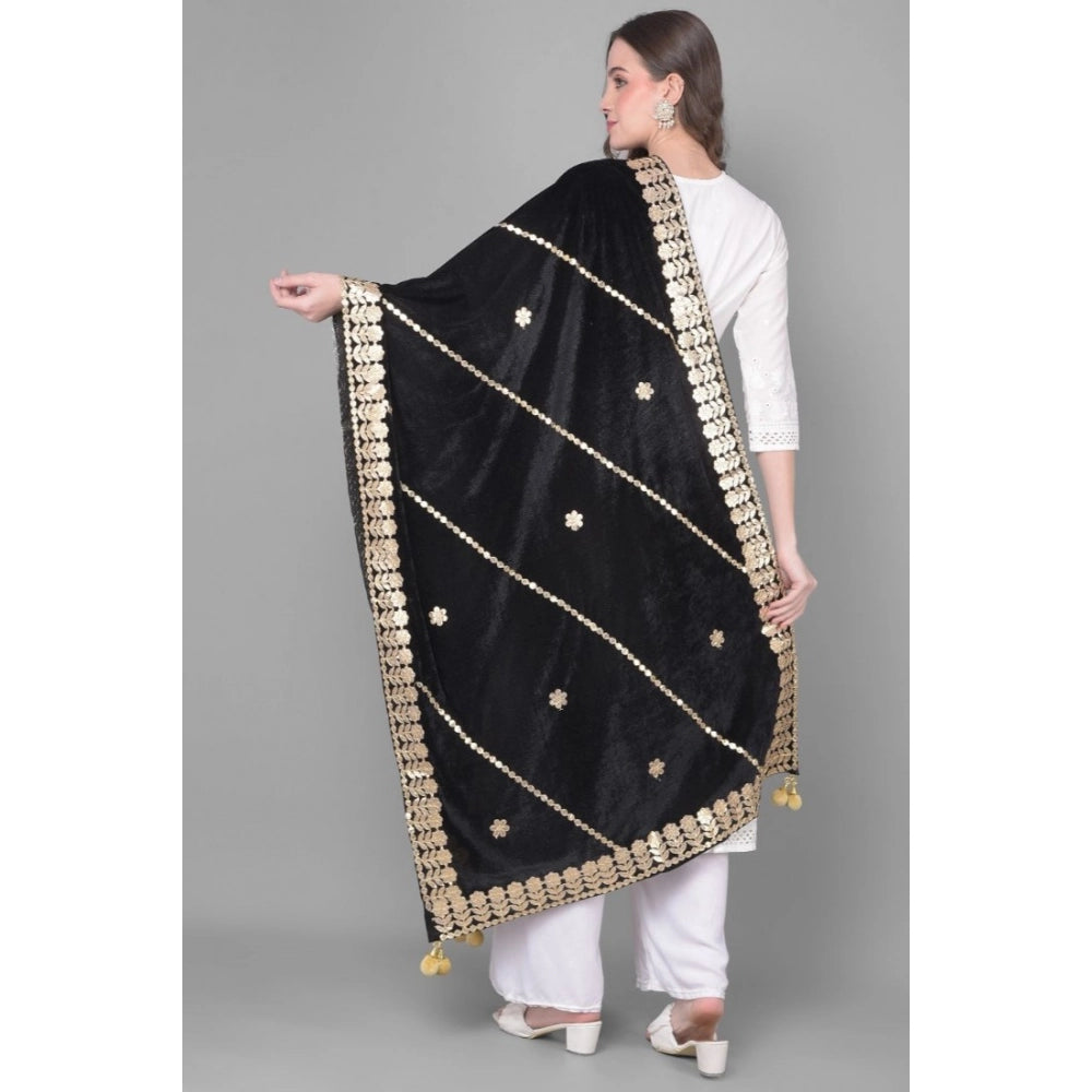 Women's Velvet Gotta Patti Dupatta (Black, Length: 2.25 to 2.50 Mtr)