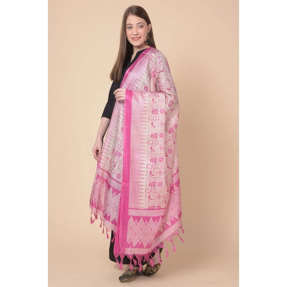 Women's Art Silk Printed Dupatta (Pink, Length: 2.25 to 2.50 Mtr)