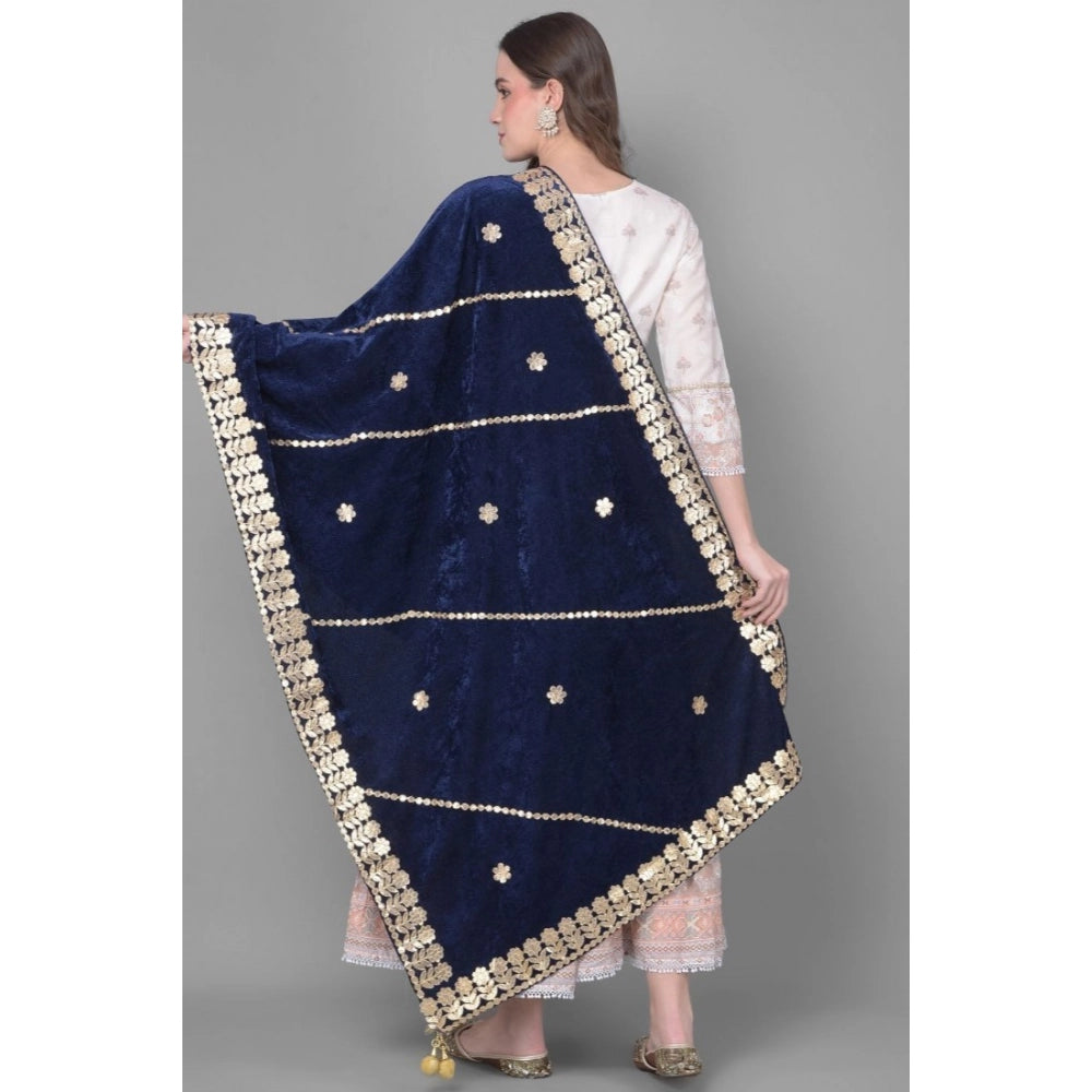 Women's Velvet Gotta Patti Dupatta (Navy, Length: 2.25 to 2.50 Mtr)