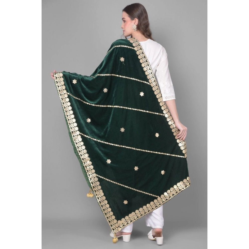 Women's Velvet Gotta Patti Dupatta (Green, Length: 2.25 to 2.50 Mtr)