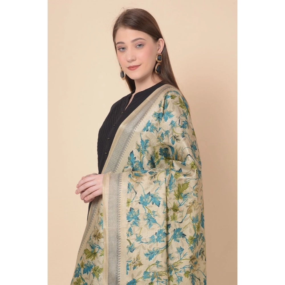 Women's Art Silk Printed Dupatta (Gold, Length: 2.25 to 2.50 Mtr)