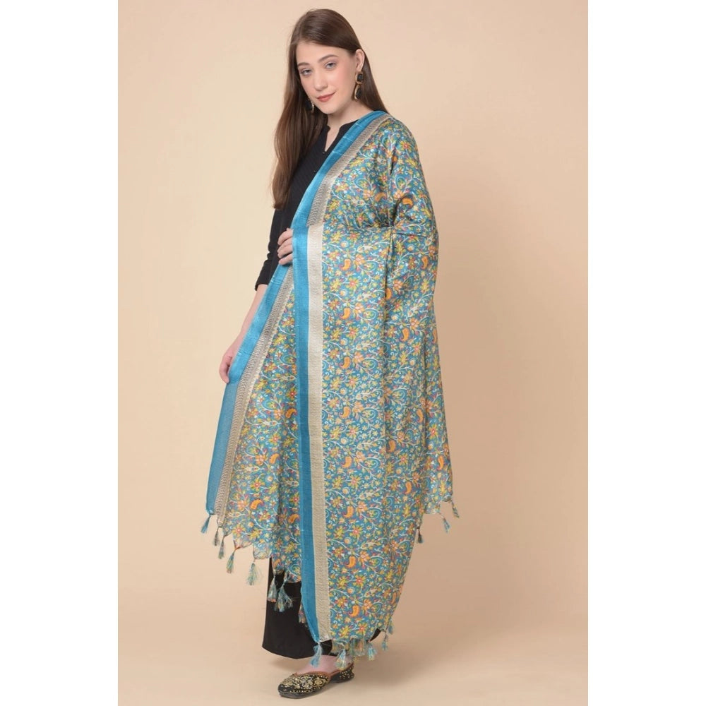 Women's Art Silk Printed Dupatta (Turquoise, Length: 2.25 to 2.50 Mtr)