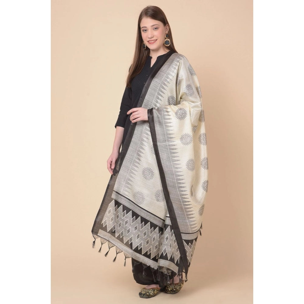 Women's Art Silk Printed Dupatta (Black, Length: 2.25 to 2.50 Mtr)