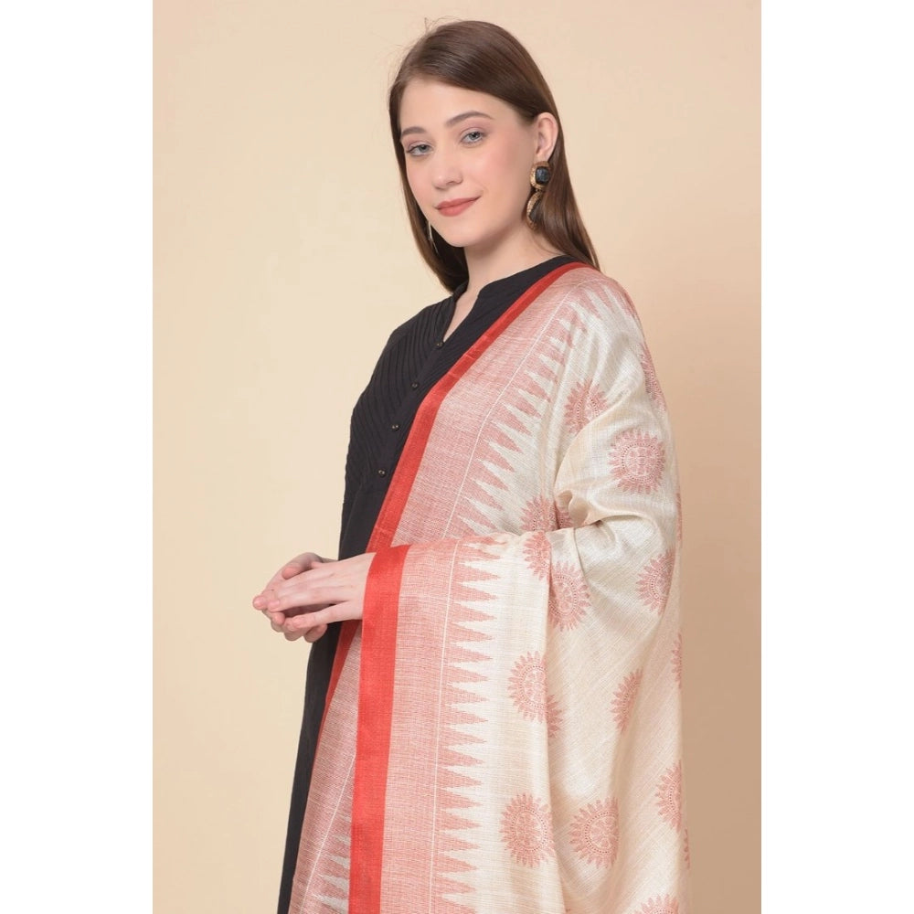 Women's Art Silk Printed Dupatta (Red, Length: 2.25 to 2.50 Mtr)
