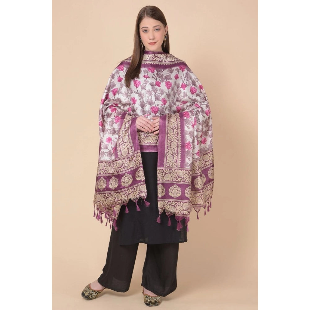 Women's Art Silk Printed Dupatta (Purple, Length: 2.25 to 2.50 Mtr)