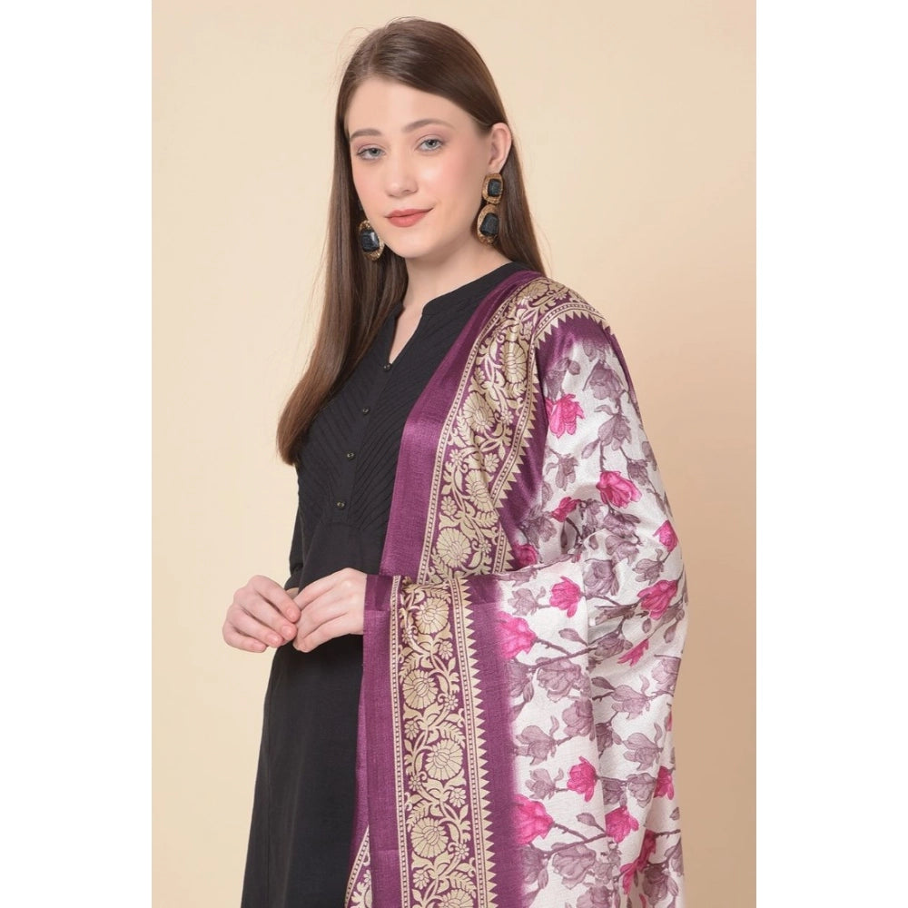 Women's Art Silk Printed Dupatta (Purple, Length: 2.25 to 2.50 Mtr)