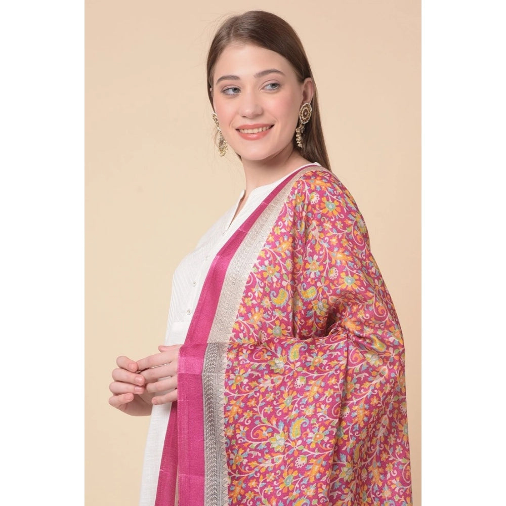 Women's Art Silk Printed Dupatta (Pink, Length: 2.25 to 2.50 Mtr)