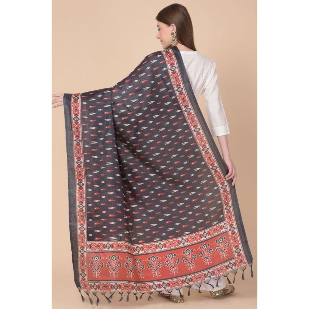 Women's Art Silk Printed Dupatta (Black, Length: 2.25 to 2.50 Mtr)