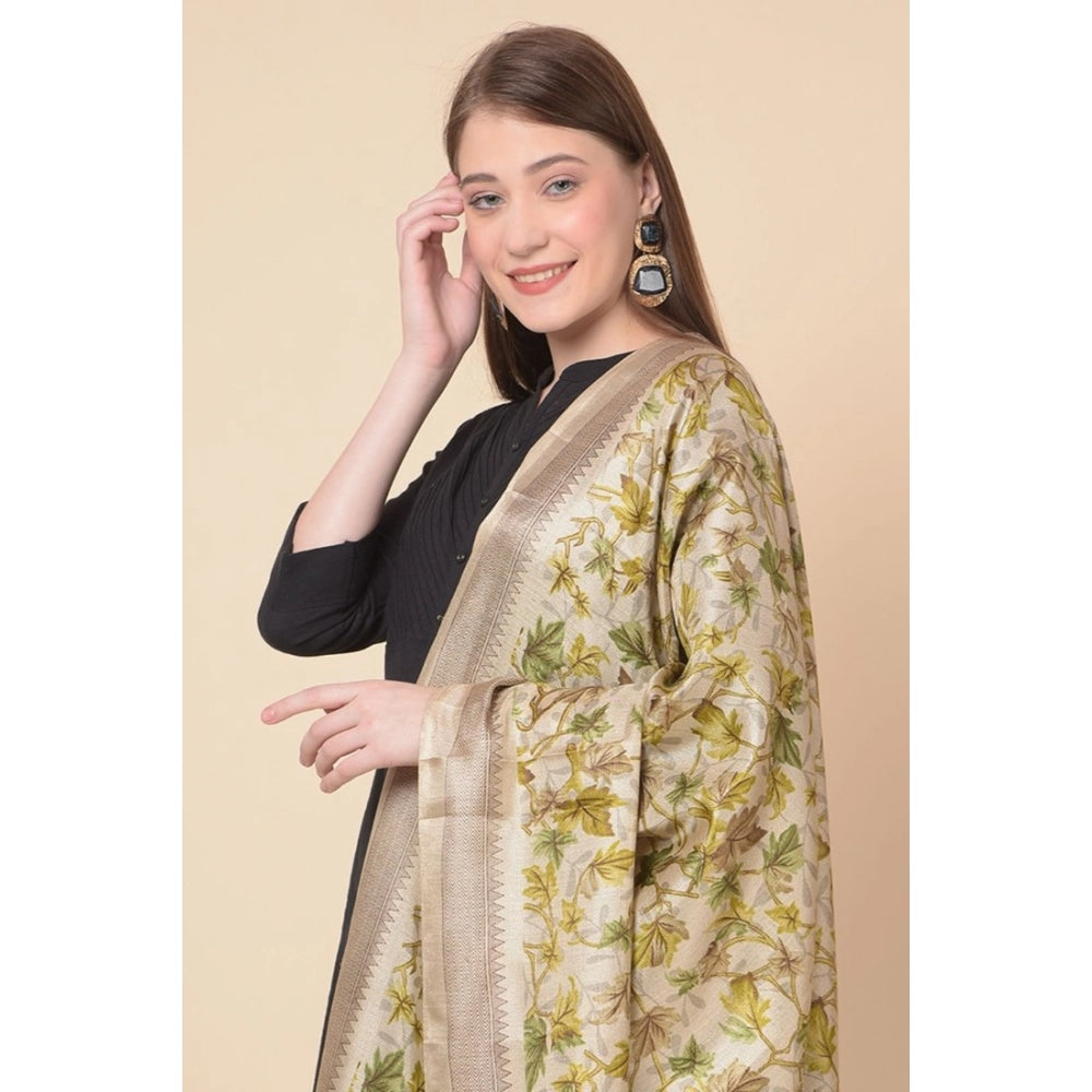 Women's Art Silk Printed Dupatta (Gold, Length: 2.25 to 2.50 Mtr)