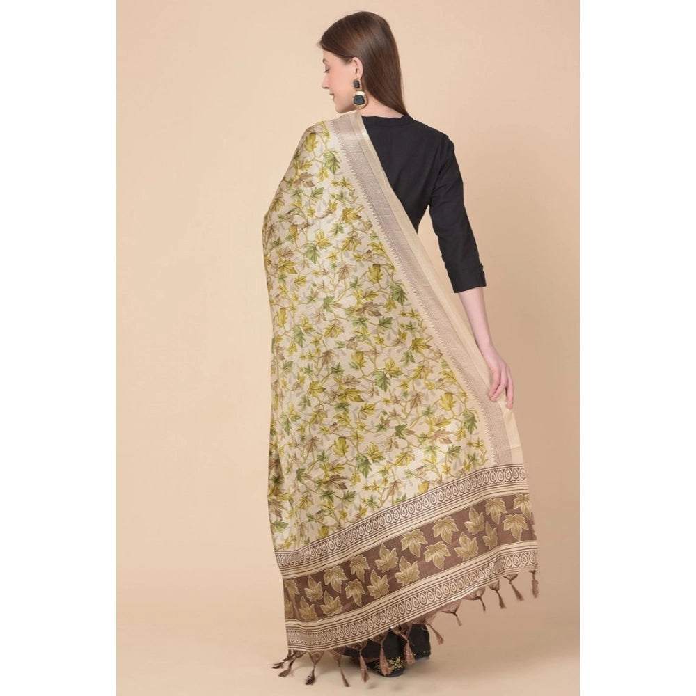 Women's Art Silk Printed Dupatta (Gold, Length: 2.25 to 2.50 Mtr)