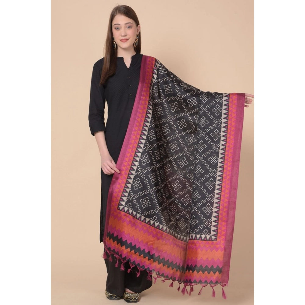 Women's Art Silk Printed Dupatta (Black, Length: 2.25 to 2.50 Mtr)