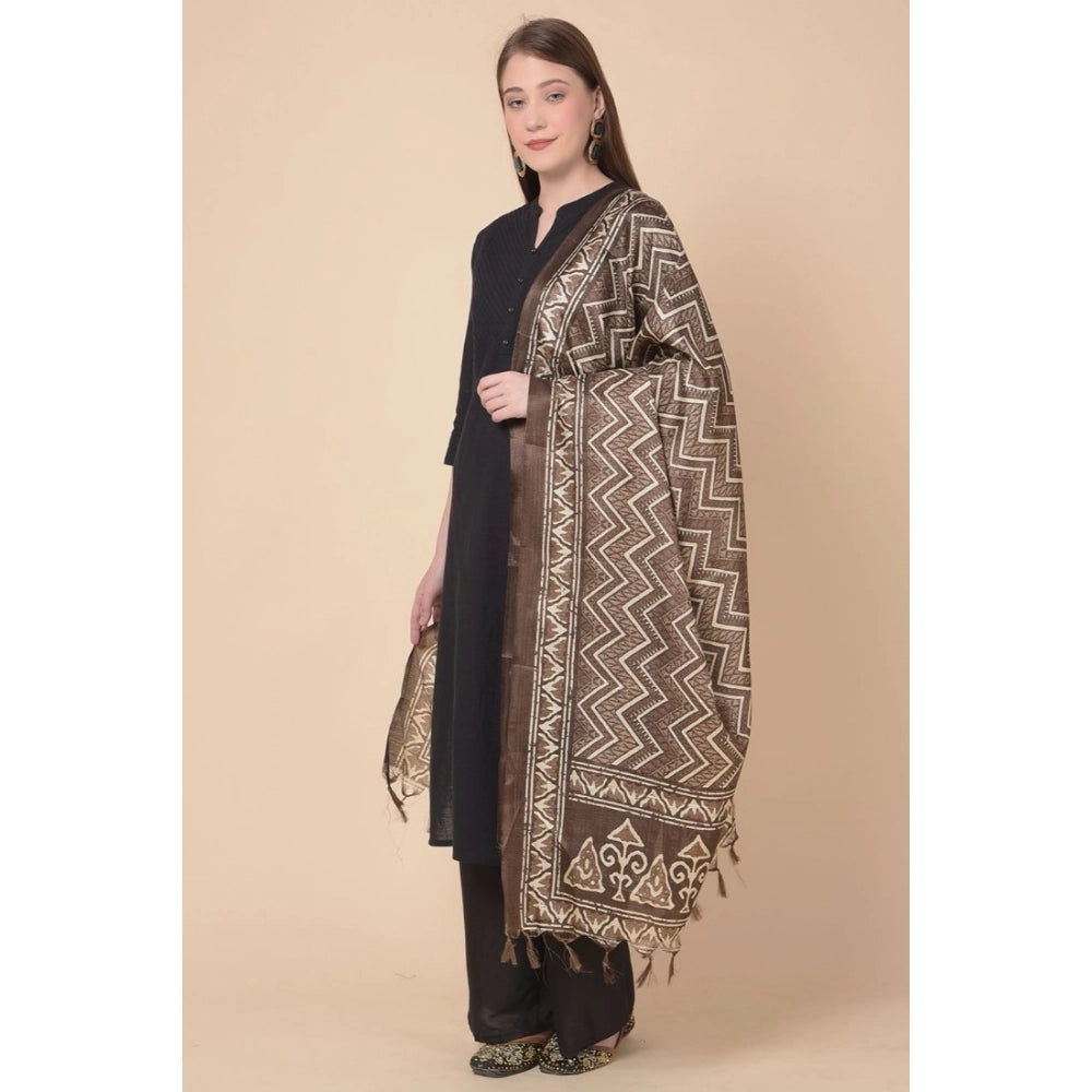 Women's Art Silk Printed Dupatta (Brown, Length: 2.25 to 2.50 Mtr)