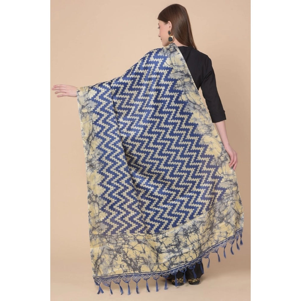 Women's Art Silk Printed Dupatta (Blue, Length: 2.25 to 2.50 Mtr)