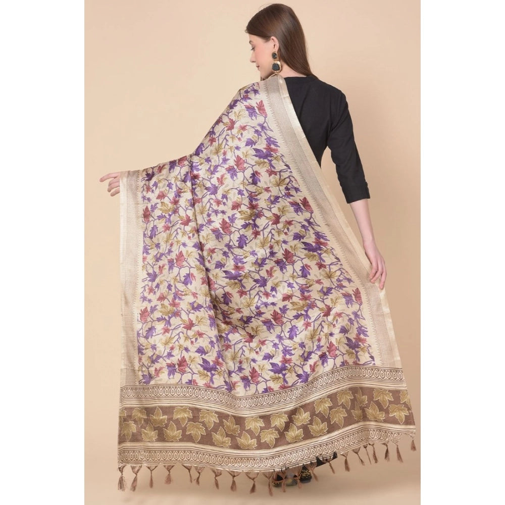 Women's Art Silk Printed Dupatta (Gold, Length: 2.25 to 2.50 Mtr)