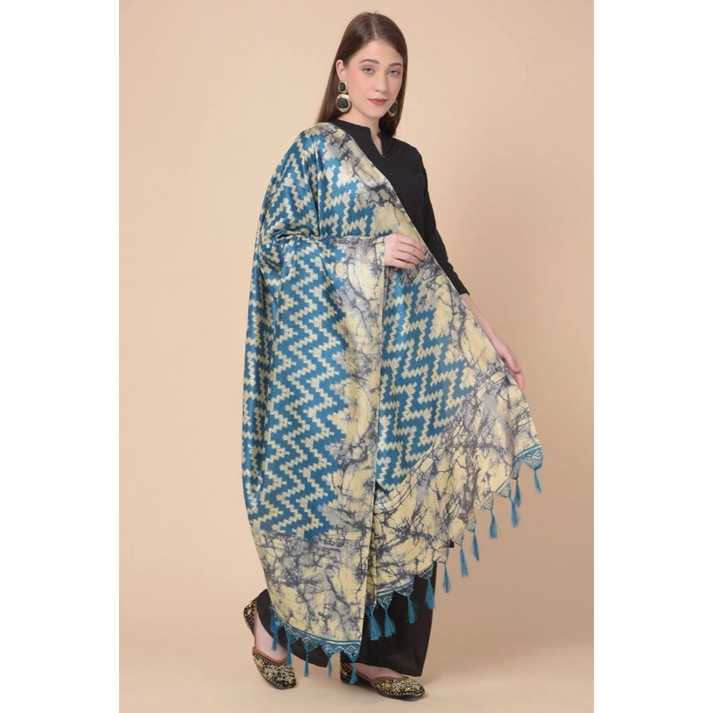 Women's Art Silk Printed Dupatta (Blue, Length: 2.25 to 2.50 Mtr)